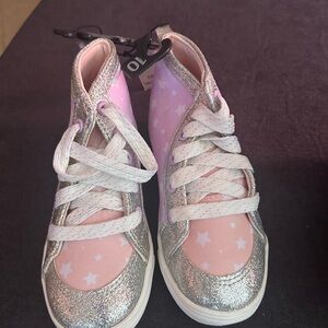 Kids Pink and Silver High-Top Sneakers